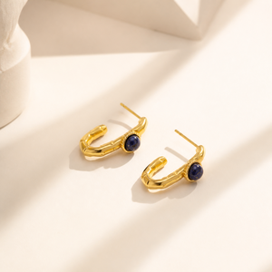 Pendientes de Aro Azul Turquesa de Acero Inoxidable con Baño de Oro de 14K, Pendientes de Aro Abierto Escultóricos - Product Image 1