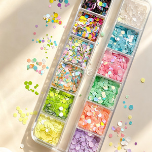 Boîte de 12 couleurs de paillettes rondes pour ongles, tailles mixtes, flocons de paillettes irisés laser, décorations pour nail art, vente en gros - Product Image 2