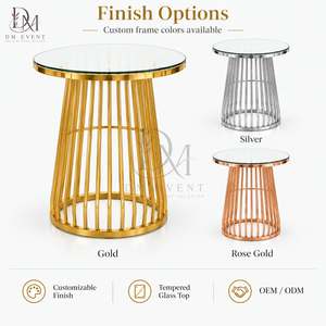 Table de cocktail incurvée en acier inoxydable doré détachable pour location de lieux de réception de mariage avec plateau en verre trempé miroir - Product Image 4