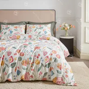 100% Polyester Bedsheets Microfiber Brushed Floral Leaves Printing bed sheets Duvet Bedding Cover Set