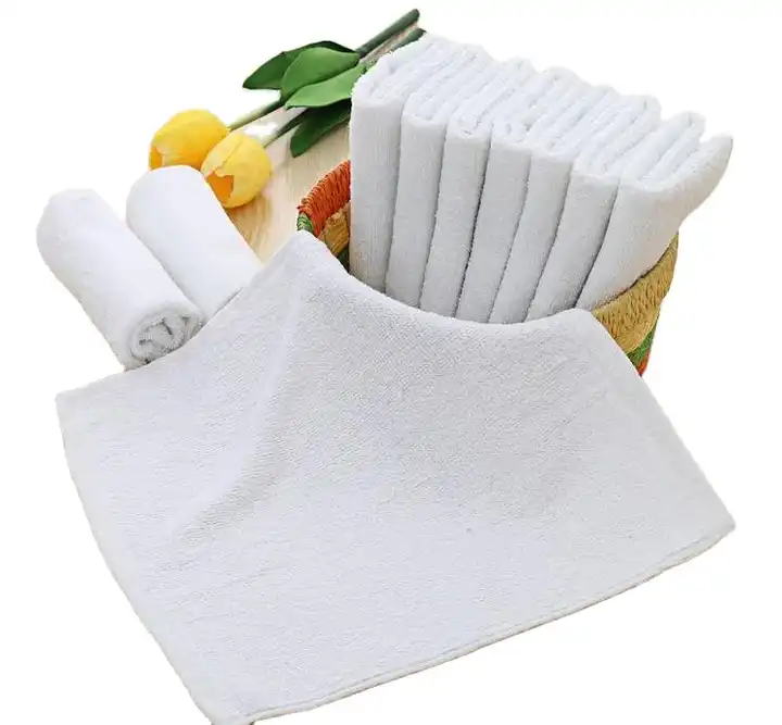 100% Cotton Square Mini White Face Towels for Hotel or Airline