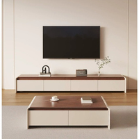 Ensemble meuble TV et table basse en bois massif - Nouvelle unité de rangement intégrée pour le salon - Nouveau meuble de sol