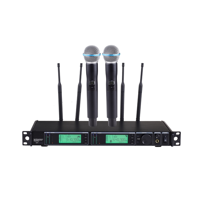 Professional Dual Channels UHF Wireless Microphone System for Stage Performance True Diversity Wireless Microphone