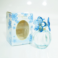 Damenparfüm in Kugelförmiger Flasche, Blaue Flüssigkeit, Blütenkappe, Weiße Box mit Ausschnitt, Bezaubernd, für Hochzeiten, Langanhaltend