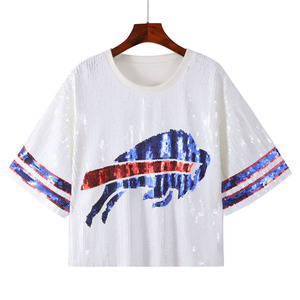 Camiseta de Manga Corta con Lentejuelas de los Buffalo Bills, 24 Colores, Alta Calidad, para el Día del Juego, Camiseta Corta con Lentejuelas del Equipo de Fútbol Americano - Product Image 1