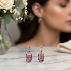 Orecchini Pendenti Vintage E3958 in Argento Anticato con Pietra Naturale e Incastonatura a Castone, per Uso Quotidiano Femminile - Product Image 2