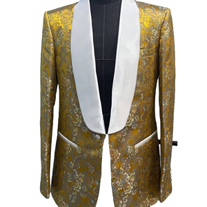 Costume métallique solide personnalisé pour hommes <span class=keywords><strong>veste</strong></span> dorée, <span class=keywords><strong>blazer</strong></span> en rayonne polyester, mariages, dîner de bal, smoking - Product Image 1