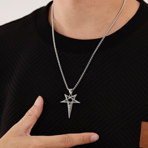 Collier en acier inoxydable pour hommes Viking Pentagram Devil Eye Pendant Hip Hop Trend Retro Hot Selling Necklace - Product Image 6