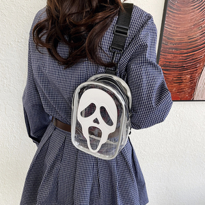 Nuova Borsa a Tracolla Stile Coreano Trendy e Originale con Teschio Fantasma, Borsa <span class=keywords><strong>Monospalla</strong></span> per Uomo e Donna, in PVC con Cerniera, Morbida Piccola Custodia per Telefono - Product Image 3