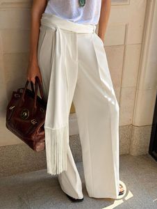 <span class=keywords><strong>Pantaloni</strong></span> Eleganti da Donna Estate 2026, Stile Francese, Vita Alta, Colore Bianco, Taglio Dritto <span class=keywords><strong>con</strong></span> <span class=keywords><strong>Cintura</strong></span> a Frange - Product Image 1