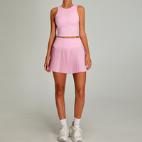 Set Tenis 2 Potong Terbaru dengan LOGO Custom, Atasan Tank Top Crop Kerah Bulat, Rok Lipit High Waist 2 in 1, Pakaian Padel dengan Kantong