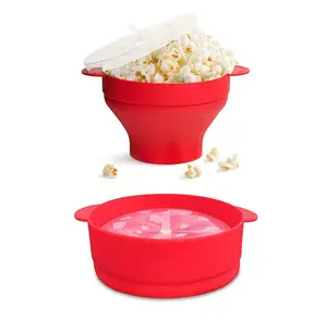 Großhandel Lebensmittel qualität Silikon lustige Popcorn Schüssel mit Deckel und Griff Falten Popcorn Eimer Behälter