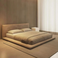 Lit en tissu de luxe léger, lit plateforme Tatami pour chambre principale, lit design style crème, lit au sol de style japonais pour la maison, lit de mariage