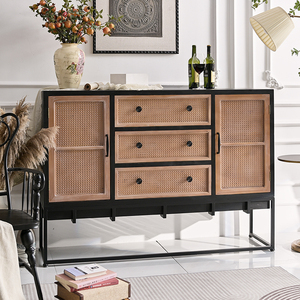Table console rectangulaire moderne en bois massif et métal avec tiroirs pour hôtel, salle à manger, entrée, salon - Product Image 3