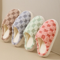 Sandal Rumah Wanita Berbahan Katun, Hangat untuk Musim Dingin, Empuk, Ringan, Alas Lembut, Anti-selip, Motif Kotak-kotak, Bulu Halus