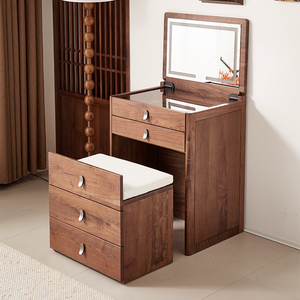 Coiffeuse moderne en bois massif avec miroir rabattable, <span class=keywords><strong>commode</strong></span> <span class=keywords><strong>2</strong></span> tiroirs peu encombrante et tabouret pour appartement, hôtel et salon - Product Image 1