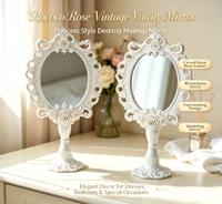 Miroir de maquillage portable sur pied, sculpté à la main, style Art Déco européen vintage, motif rose, 6 mm, pour mariage, Pâques, ou comme miroir de princesse