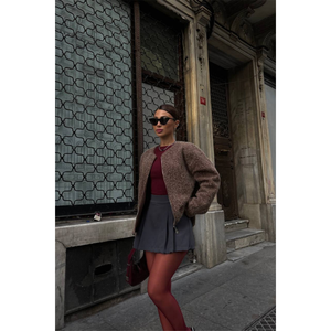 Blusa de Cachemira Vintage Casual con Cierre para Mujer, Talla XL, Marrón, Tejido de Algodón, Estilo Occidental Corto, para Otoño y Primavera - Product Image 1