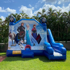 Castillo Inflable Comercial Azul Congelado con Tobogán Interior, Brincolín Inflable Seguro, Moonwalk, Casa de Brinco para Fiestas - Product Image 1