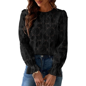 Canal 60 <span class=keywords><strong>viscosa</strong></span> 40 Nylon 2025 moda <span class=keywords><strong>donna</strong></span> occhielli manica lunga camicie eleganti e ricamate in pizzo ricamato all'uncinetto - Product Image 2