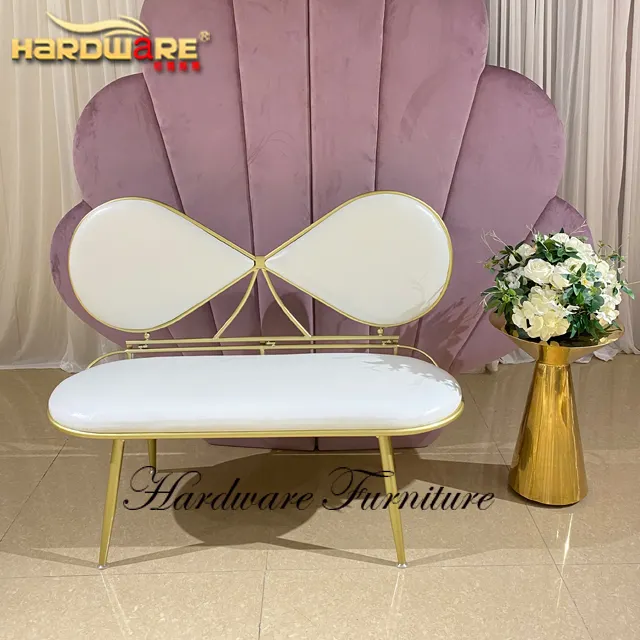 Sofá con marco de Metal para niños, silla de fiesta con respaldo de mariposa, color Beige