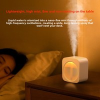 Humidificador Pequeño con Carga USB, Mini Humidificador Portátil para el Hogar, Dormitorio, Oficina, Escritorio, Coche, Silencioso, Gran Alcance, Luz Ambiental, Batería Integrada