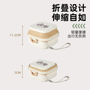 Tazón plegable para perros y gatos, contenedor portátil de comida y agua para viajes al aire libre, forma cuadrada con tapa - Product Image 4