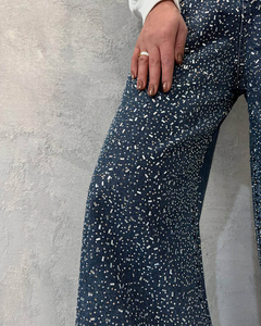 Stonewashed Denim Wide Leg <b>Pants</b> High Waist Loose Fit Glitter Print <b>Sequined</b> Cotton Midweight Casual Men's Jeans OEM ODM - Product Image 4