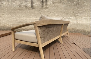 Canapé trois places en teck moderne pour l'<span class=keywords><strong>extérieur</strong></span> avec coussin en mousse haute densité, meubles de jardin durables et écologiques - Product Image 4
