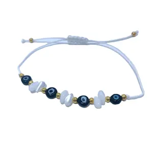 Wholesale Direct Factory New Handmade Wrap Bracelet Natural Shells And Blue Glass Eyes Woven Bracelet