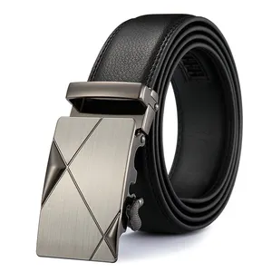 Designer Automatic Buckle Belts Factory OEM Wholesale Black Men's Ratchet Genuine Leather Belts