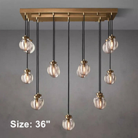 Lustre rectangulaire moderne de luxe en laiton massif et cristal de 36 pouces pour îlot de cuisine