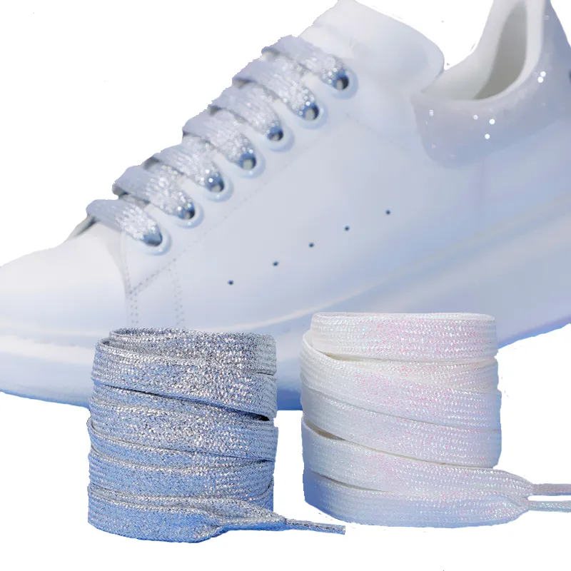 Glitter White Shoelaces of sneakers Colorful Shoelaces Metallic Shiny shoelace Flat shoe laces Child Adult sports running Laces