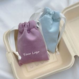 Hot Sale Custom Logo Printed Recyclable Velvet Storage Bag Pouch Velvet Jewelry Pouch with Silk Ribbons - Product Image 1