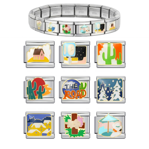 Vente en gros, Meilleures ventes : Breloques italiennes Cactus, Montagne enneigée, Maison, compatibles avec bracelet en acier inoxydable de 9 mm, pour la création de bijoux DIY pour femmes et hommes - Product Image 1