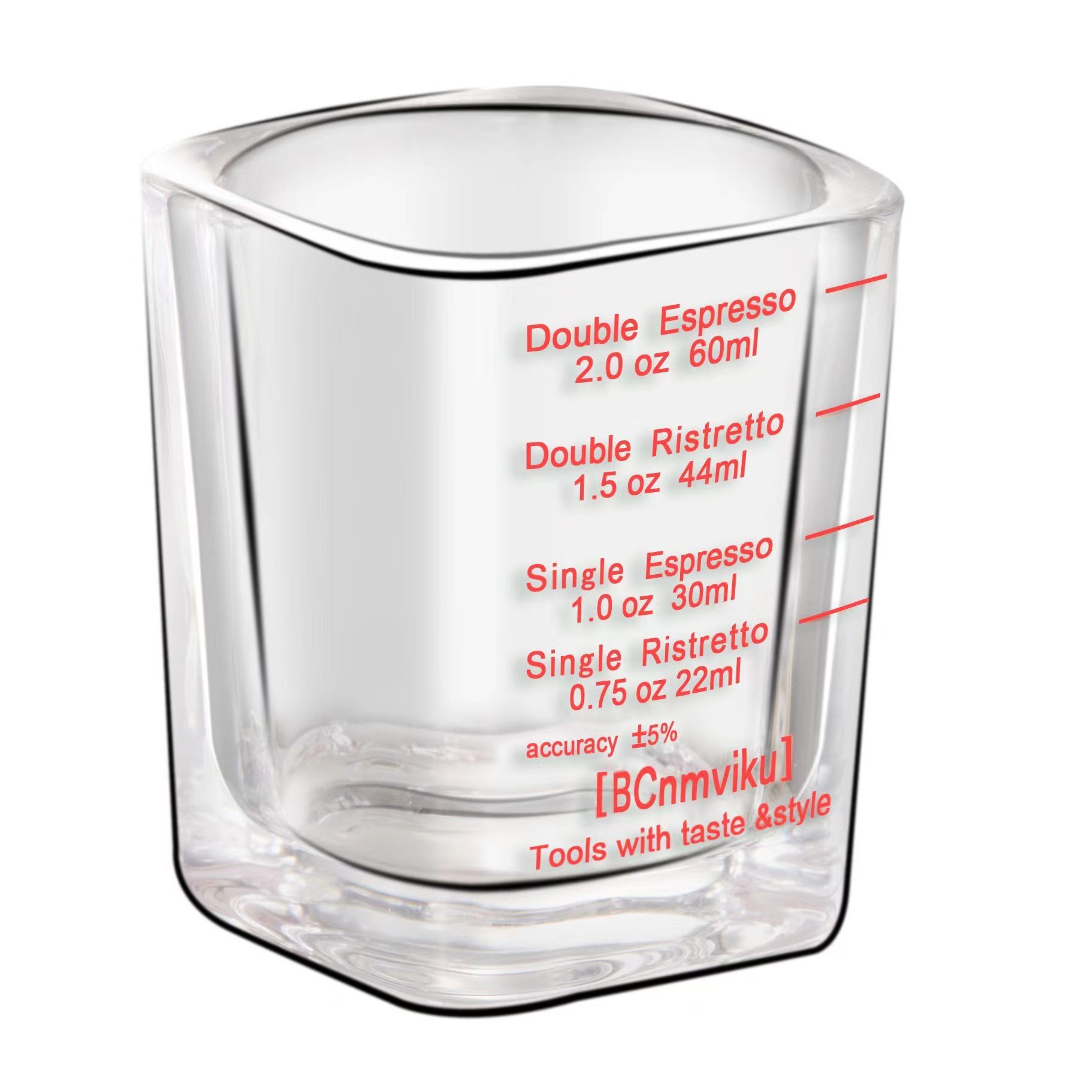 ถ้วยตวงแก้ว60มล. พร้อมเครื่องหมายสีแดง