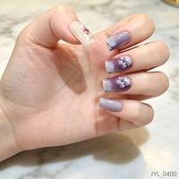 Vente en gros de faux ongles courts carrés en ABS réutilisables avec un design floral violet personnalisé, lot de 24 pièces