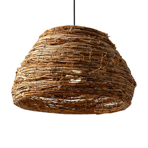 Lampe suspendue en rotin, 40cm, lustre Led rond à lumière chaude pour salon, chambre à coucher, Style Zen - Product Image 5