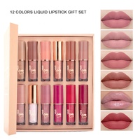 Ensemble de rouge à lèvres liquide mat de 12 pièces de différentes couleurs, Kit multicolore, boîte cadeau antiadhésive, ensemble cadeau pour filles, brillant à lèvres durable