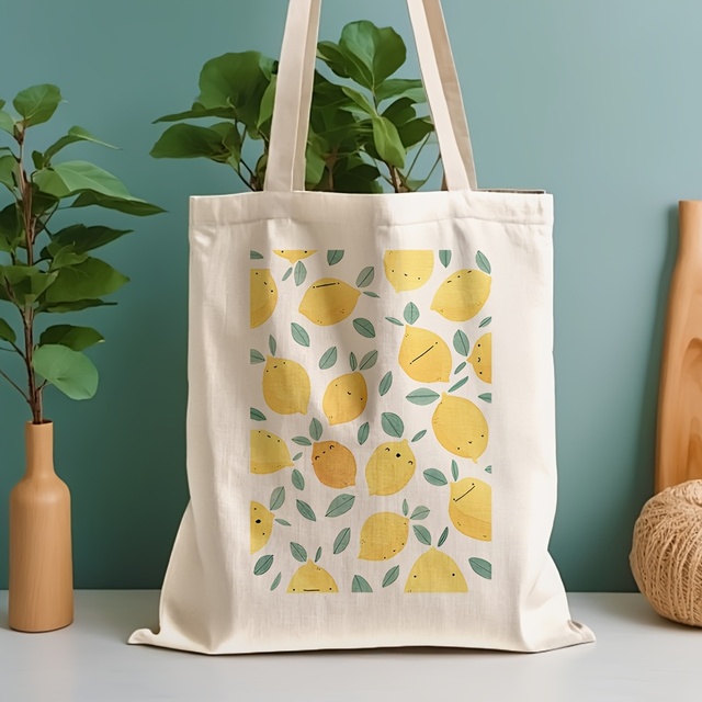 Custom Logo Lemon Print Canvas Tote Bag Fashion Lady Style for Daily Use Shopping & School Travel