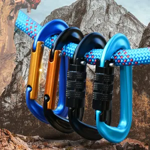 JRSGS 12kN Carabiner Snap Hook Auto Locking Gate D Shaped Clip Hammock Aluminum Alloy Karabiner For Outdoor Use S7802TN