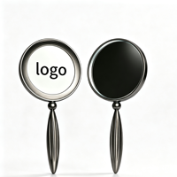 Miroir de maquillage rond en métal noir exquis avec logo personnalisé, miroir de poche cosmétique élégant pour la maison et les voyages