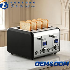 BESTONE 4-Slice <b>Toaster</b> Stainless Steel Digital Timer Automatic Pop-Up Reheat Defrost Function Household Use - Product Image 1