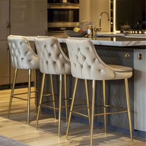 Tabouret de bar moderne réglable en tissu avec pieds en bois massif et en acier inoxydable pour hôtel, salle à manger, salon - Product Image 2