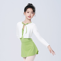 Crop tops de ballet pour filles, haut côtelé à lacets contrastés avec manches longues
