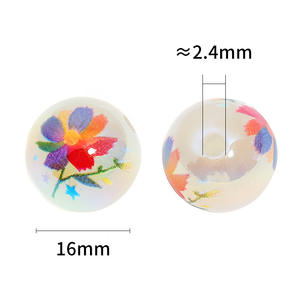16mm Luminous Printed Round <b>Beads</b> Acrylic Small <b>Red</b> Flower <b>Bead</b> DIY Jewelry Accessories <b>Beads</b> - Product Image 3