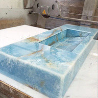 Marbre d'onyx bleu naturel magnifique, dalle de pierre d'onyx bleu rétroéclairée, marbre translucide
