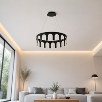 Lustre rond moderne noir Cano Lighting avec découpes en forme d'arche, luminaire suspendu pour salle à manger, îlot de cuisine
