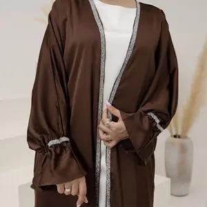 Abaya Dubai wanita terbaru pakaian Islami gaun dalam selip Abaya berlian Satin sutra 2 buah Set Abaya