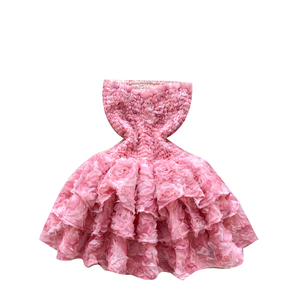 Kadınlar için yaz tatlı askısız rahat <span class=keywords><strong>Midi</strong></span> elbise imparatorluk 3D dantel elbise - Product Image 5